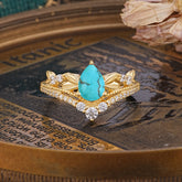 Nature-Inspired Pear-Cut Turquoise Couple's Engagement Ring Set